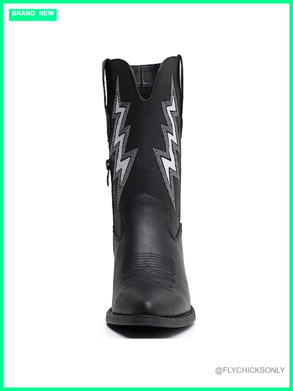 Faux Leather Cowgirl Boots Mid Calf Western Low Heel Zipper Women's - Picture 4 of 6